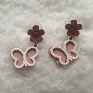 Charming Pink and White Butterfly Earrings for Kids